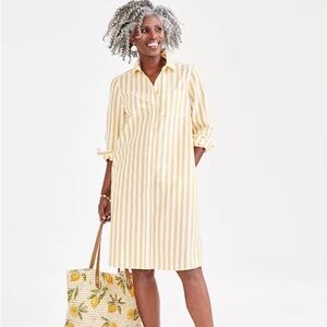 Style & Co. Yellow and White Striped Long Sleeve Dress. 100% Cotton.